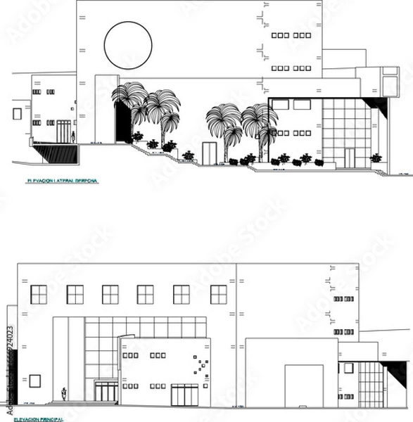 Obraz vector illustration sketch of architectural details visible on the facade of the auditorium hall of a modern performance building