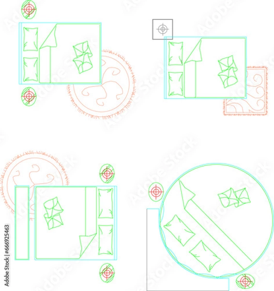 Obraz vector illustration of a detailed sketch of the interior of a bedroom with a top view of the mattress
