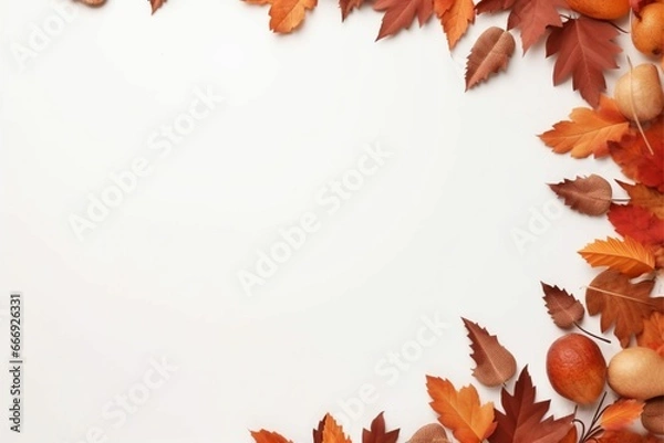 Fototapeta Autumn frame composition Thanksgiving background autumn elements with copy space 