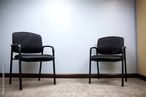 Fototapeta two empty seats opposite each other in a meeting room