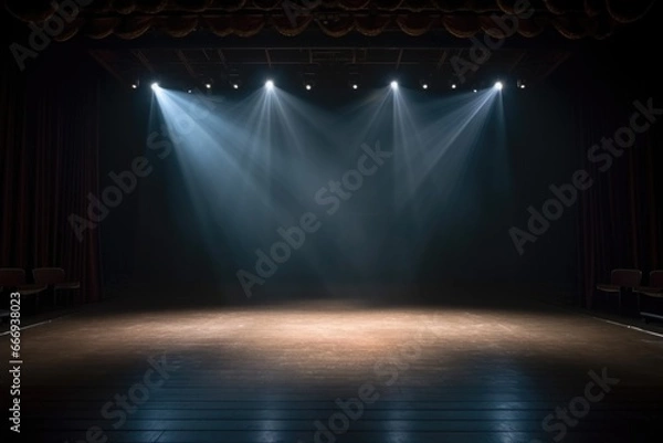 Fototapeta empty theater stage illuminated by spotlights