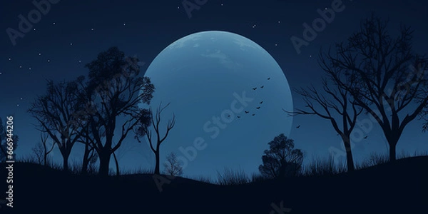 Obraz minimalist Halloween background with a single, elegant, full moon against a midnight sky.