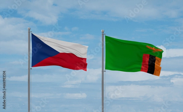 Fototapeta Zambia and Czech flags, country relationship concept