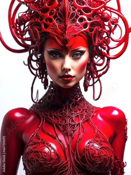 Fototapeta High contrast portrait in red with an intriguing mix of futuristic and fantasy elements