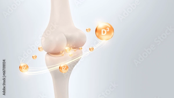 Fototapeta Golden Vitamin D3 complex, Bone Health medical concept, 3D rendering.