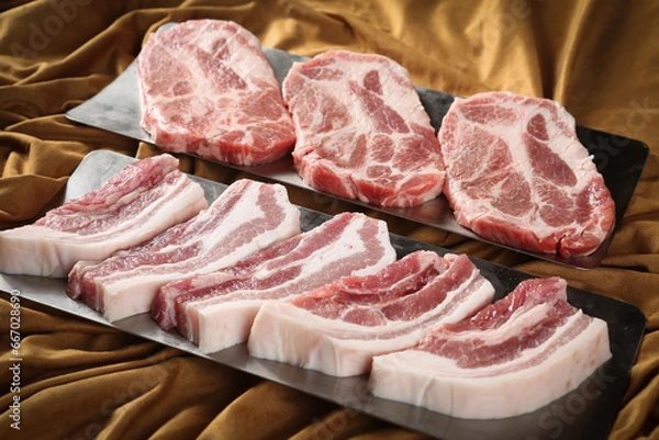 Obraz Assorted Grilled Pork Cuts, 돼지고기모듬세트