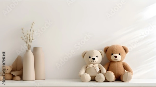 Fototapeta Warmth of Teddy Bears: Bright Decor Shelf and Cuddly Companions