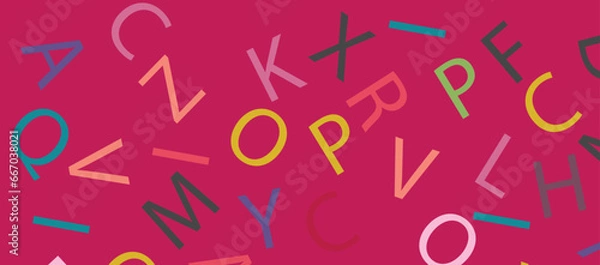 Obraz Letters. Abstract background. Seamless pattern. Cover design template, background, wrapping paper, t-shirt. Black letters on white background. Isolated. Vector illustration