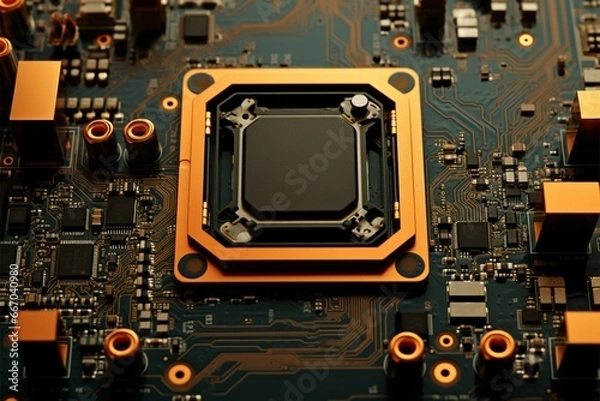 Fototapeta The librarian, a circuit board with tracks crafting intriguing shapes