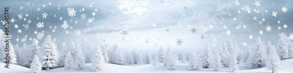 Fototapeta 雪の結晶が降る風景（3D）横長
