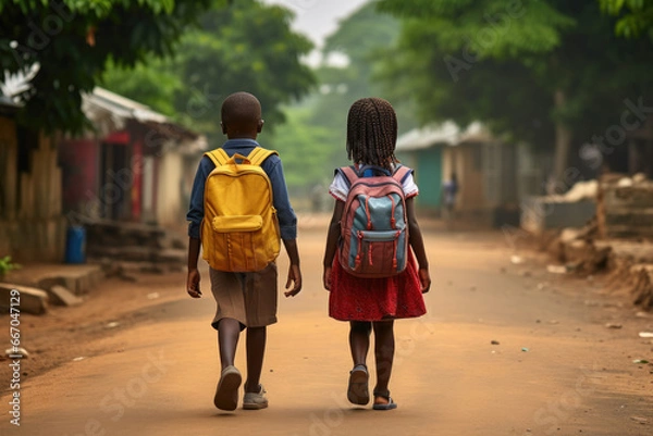 Fototapeta Dwoje afrykańskich dzieci w drodze do szkoły
