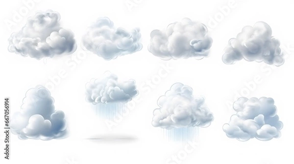 Fototapeta Realistic thunder clouds icons set isolated on a white background. 