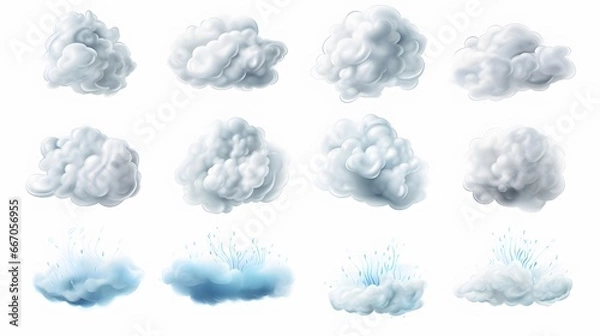 Fototapeta Realistic thunder clouds icons set isolated on a white background. 