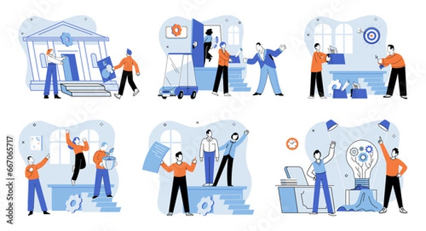 Fototapeta Successful business. Vector illustration. Cooperation and collaboration drive innovation, growth, and prosperity Well-planned projects executed with precision yield successful outcomes Creative