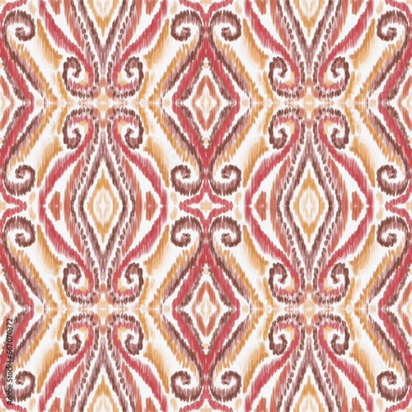 Fototapeta Colorful ikat pattern in vintage style. Elegant ethnic background. Hand drawn oriental art. Seamless geometric vintage texture.	