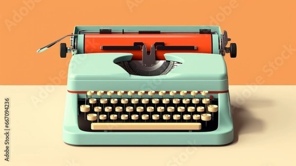 Fototapeta A solitary typewriter rests on a table, its keys frozen in anticipation of the writer's wild and fluid thoughts to come