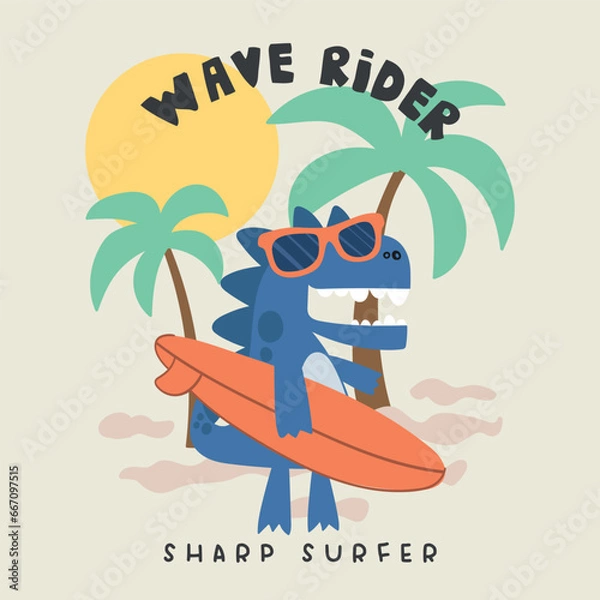Obraz cartoon surfer dinosaur