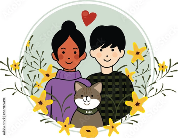 Fototapeta Cute Pet Cat Adoption and Fostering New Addition to Family Portrait