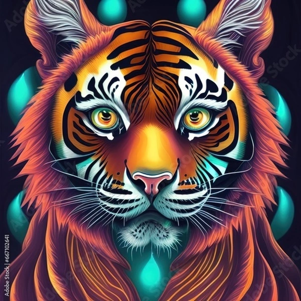 Obraz tiger, cat, animal, wildlife, wild, feline, nature, mammal, predator, big, zoo, stripes, head, fur, carnivore, face, siberian, bengal, striped, black, dangerous, endangered, portrait, wildcat, orange,