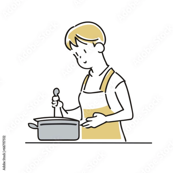 Fototapeta 料理をする男の子のイラスト