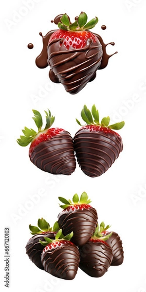 Fototapeta Chocolate covered Strawberries, transparent background, isolated image, generative AI
