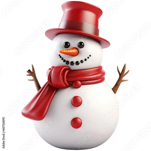 Fototapeta 3D snowman christmas, isolated on transparent background