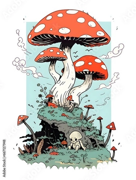 Fototapeta Cute Tshirt design, chibi character background illustration