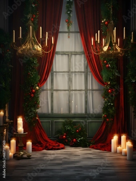 Obraz Christmas digital backdrop, new years winter decorations