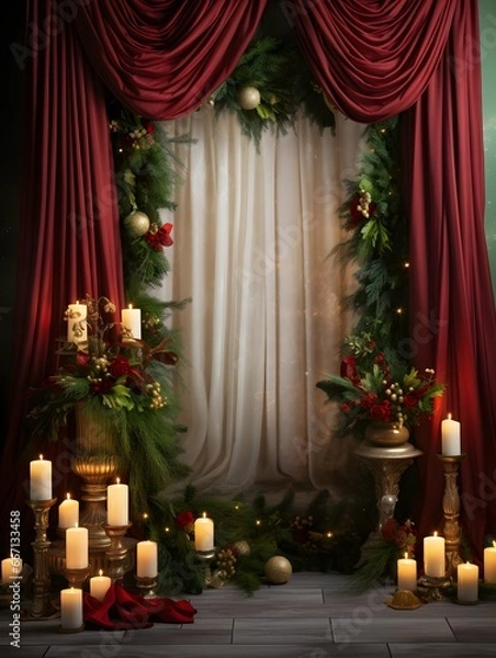 Obraz Christmas digital backdrop, new years winter decorations