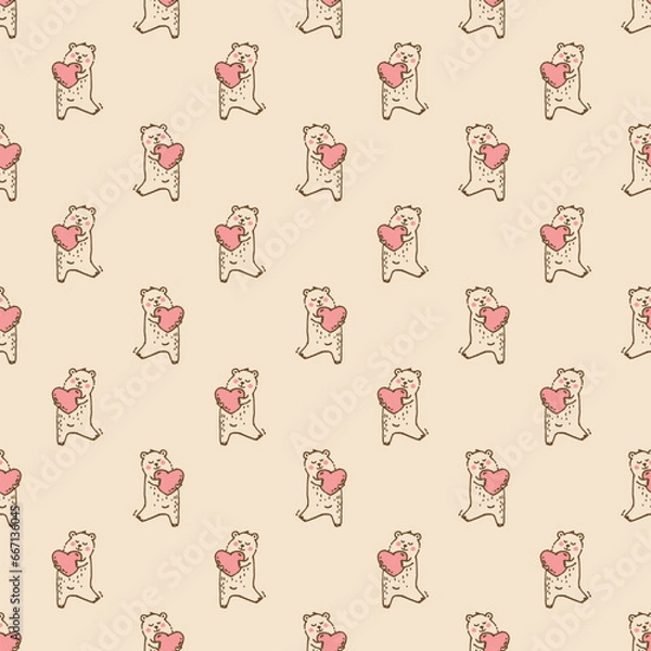 Obraz Cute bears with hearts seamless vector pattern. Valentine's Day illustration
