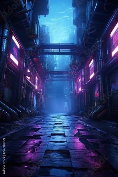 Fototapeta Street cyberpunk background created with Generative Ai