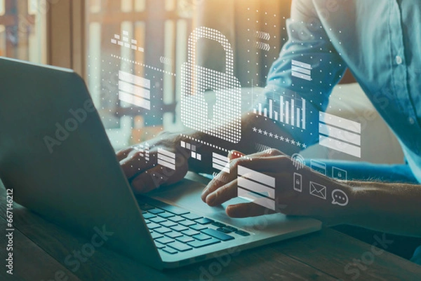 Fototapeta cybersecurity online, internet security, user data protection and privacy