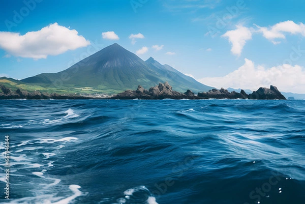 Fototapeta Nature photography of the ocean, foreground, mountain background.