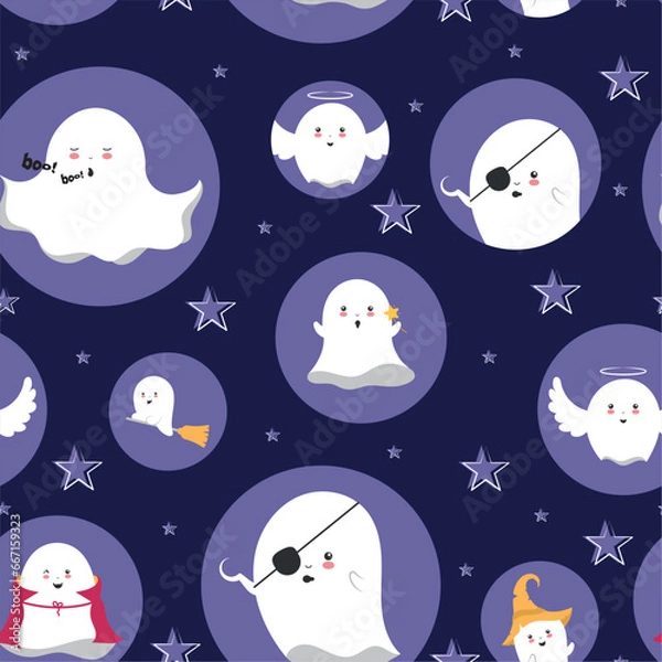 Obraz Halloween ghost character pattern background Vector illustration