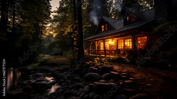 Fototapeta cabin in the woods. Generative AI