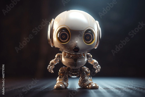 Fototapeta 3d rendering of a little alien in a dark room at night