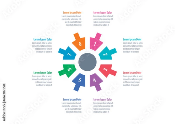 Fototapeta eight step informational template. round, wheel infographic template. web, business, annual report, internet, magazine infographic template