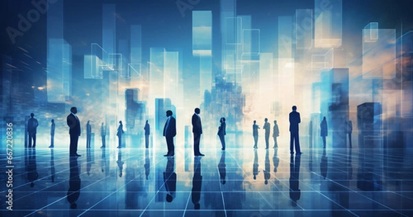 Obraz abstract blue background with peoples