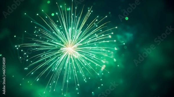 Obraz Close up of an light green Firework in the Sky. Festive Template for New Year's Eve and Celebrations