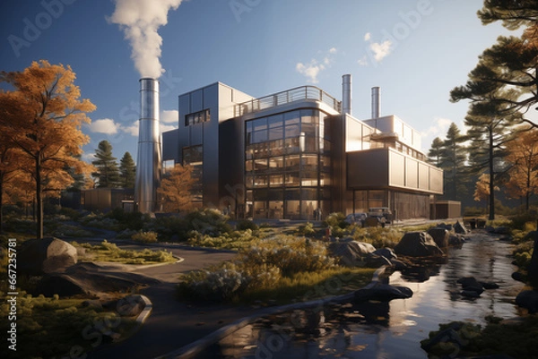 Fototapeta State of the art biomass facility, where organic materials are being transformed into clean energy, underlining promise of sustainable practices - Artwork for International Day of Clean Energy