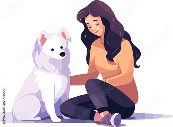 Fototapeta Happy person walking their dog  flat illustrations vector
