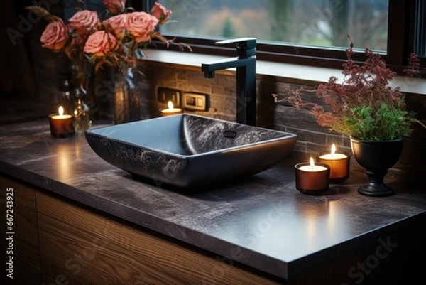 Obraz stock photo of inside home view sink close up