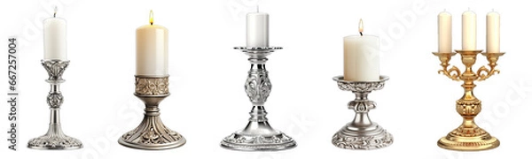 Fototapeta Collection of holder with candle on a transparent background, generative ai