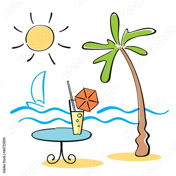 Fototapeta doodle drawing with seaside scene