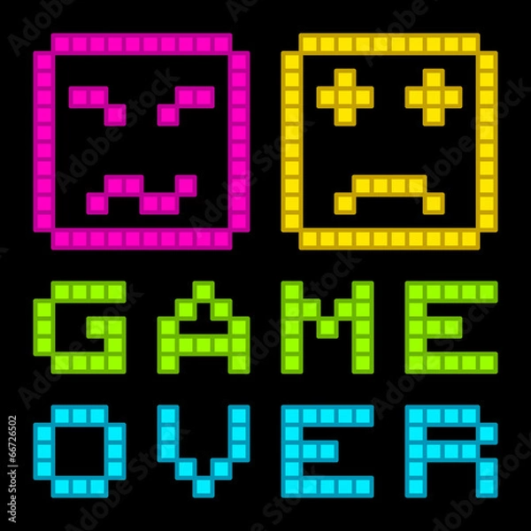 Fototapeta 8-Bit Pixel-Art Retro Arcade Game Over Message. EPS8 Vector
