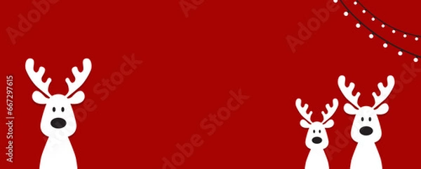 Obraz Cute reindeer on a red background. Christmas background, banner, or card.