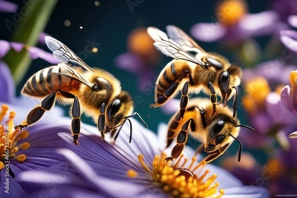 Fototapeta A Honey Bee is sitting on a flower in the garden.