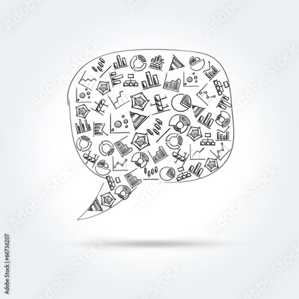 Fototapeta Vector speech bubble with hand drawn diagram icons