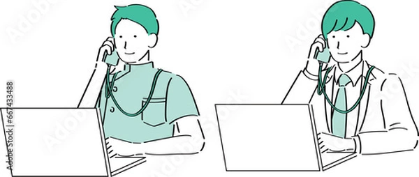 Obraz PCを操作する男性医師・看護師