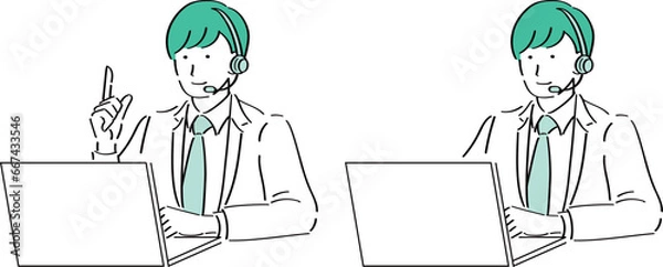 Obraz PCを操作するインカムをつけた男性医師